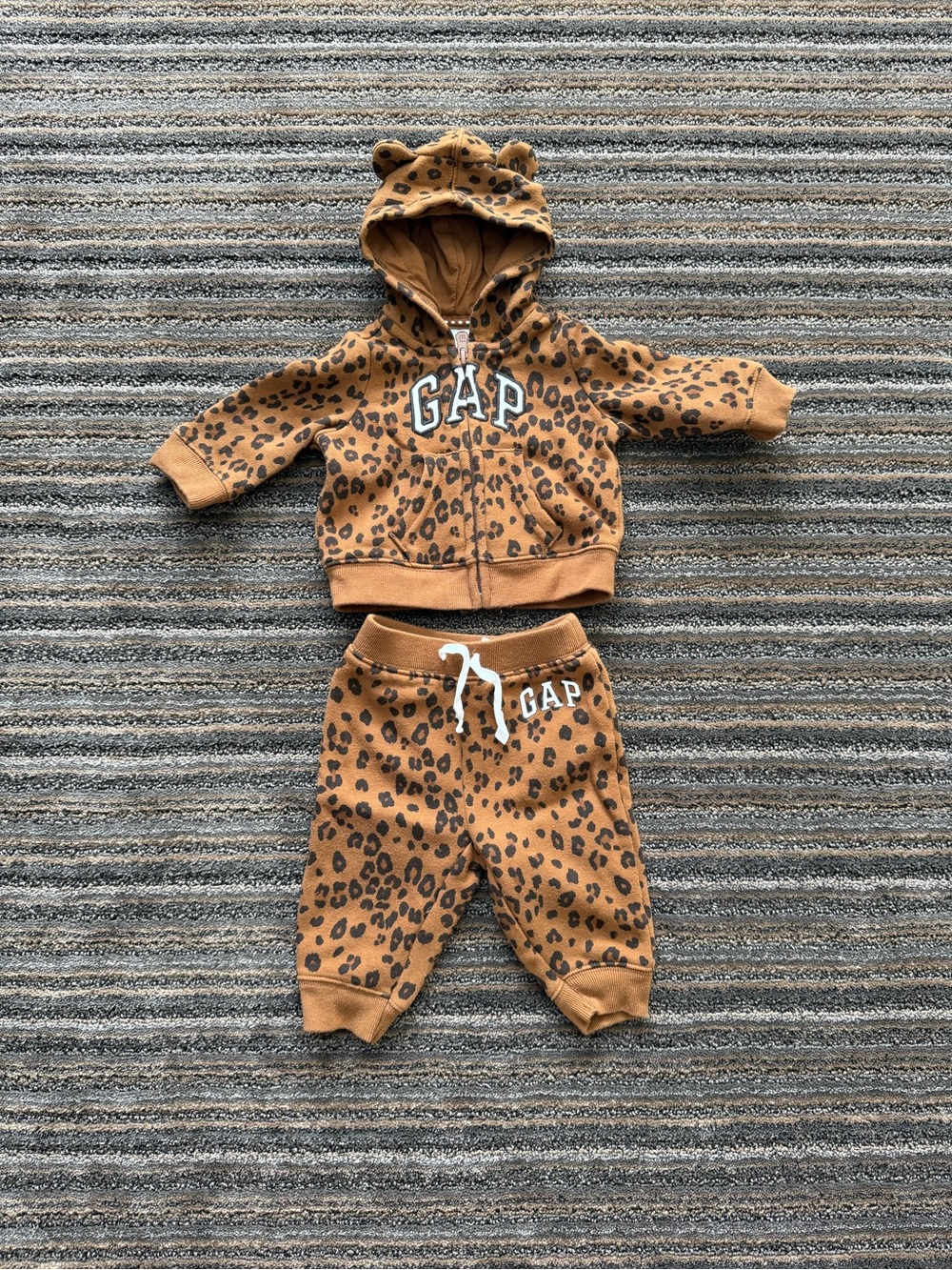 GAP Baby Leopard Print Hoodie & Joggers Set - Brown